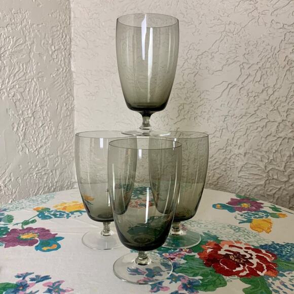 Vintage Mid Century Smokey Glass Blown Glass Ice Tea Glasses, Water Goblets Set - Picture 9 of 16